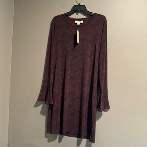 Michael Kors Women's Long Sleeve Burgundy Sheath Knee Length Dress Size XL
